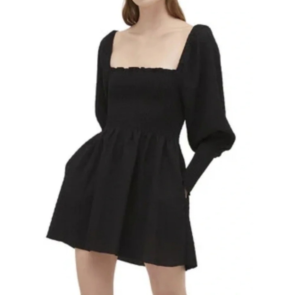 hill house the grace mini nap dress smocked in black, women size x-small